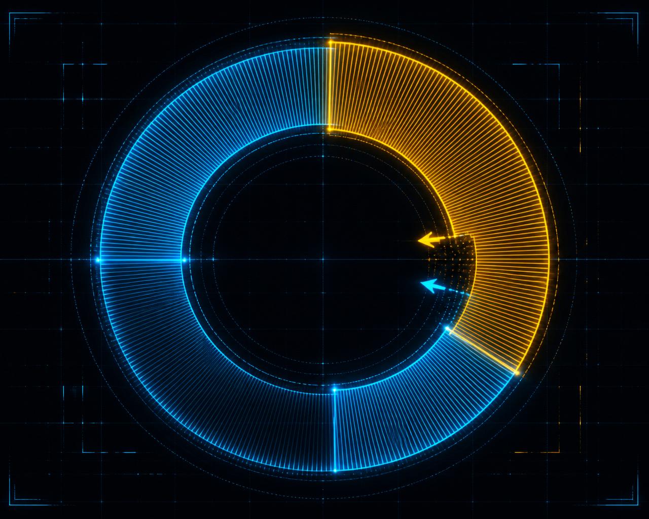 Circular ring of 1,440 tick marks divided into glowing sectors, one displacing another